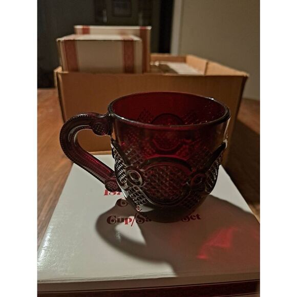 Vintage Avon 1990 1876 Cape Cod Ruby Red Cup & Saucer Set NOS w/ Box - Picture 6 of 9